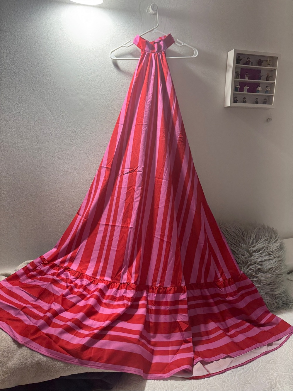 SHEIN Pink & Red Striped Halter Maxi Dress